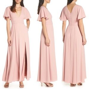 Fame and Partners Pink A-Line Slit Gown Dress 8